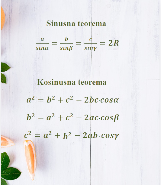 Trigonometrijske formule - sinusna i kosinusna teorema